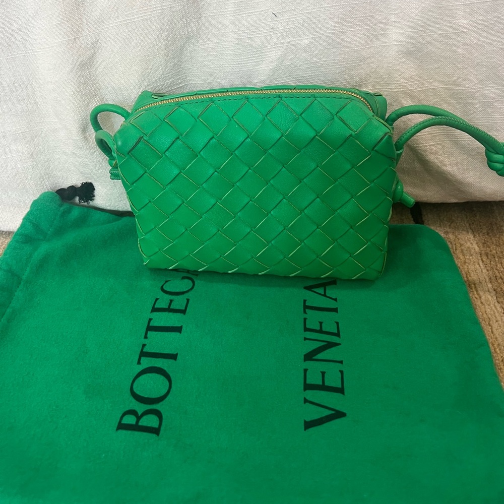 Bottega Veneta Loop Mini Leather Shoulder Bag in Parakeet Green